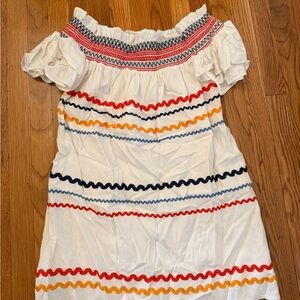 Red Carter White Dress with Red, Blue and Yellow Detail